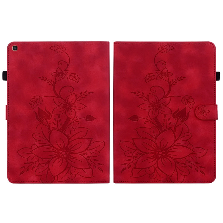 For Samsung Galaxy Tab A 10.1 2019 Lily Embossed Leather Tablet Case(Red) by bashfashion