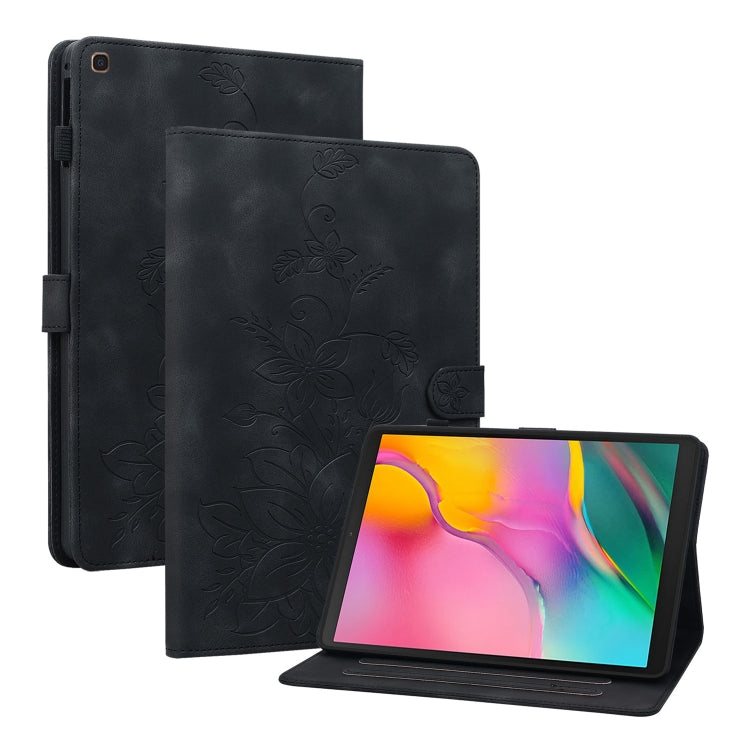 For Samsung Galaxy Tab A 10.1 2019 Lily Embossed Leather Tablet Case(Black) by bashfashion