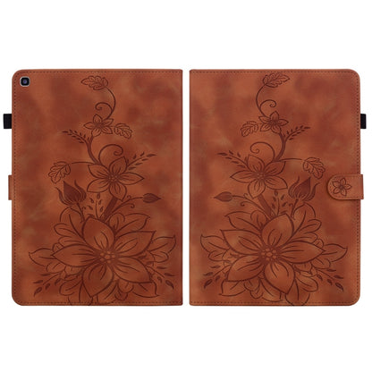 For Samsung Galaxy Tab A 8.0 2019 Lily Embossed Leather Tablet Case(Brown) by bashfashion