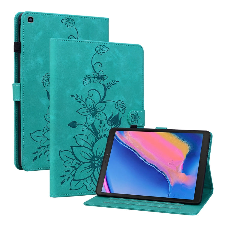 For Samsung Galaxy Tab A 8.0 2019 Lily Embossed Leather Tablet Case(Green) by bashfashion
