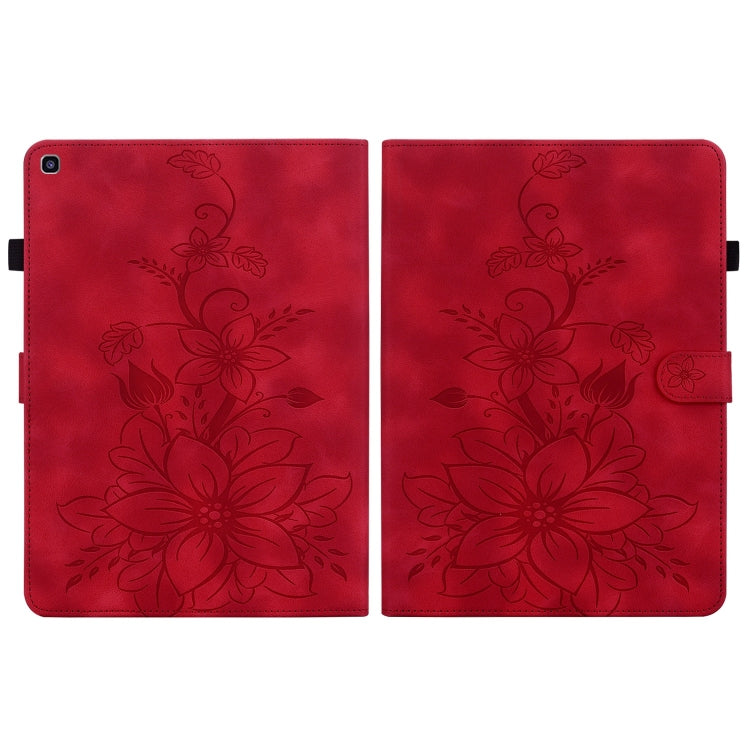 For Samsung Galaxy Tab A 8.0 2019 Lily Embossed Leather Tablet Case(Red) by bashfashion