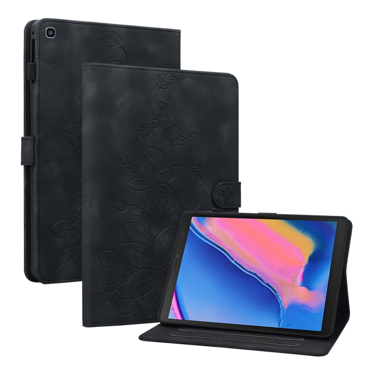 For Samsung Galaxy Tab A 8.0 2019 Lily Embossed Leather Tablet Case(Black) by bashfashion
