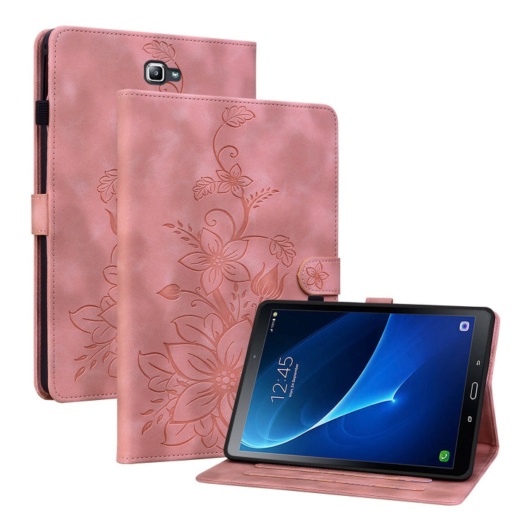 For Samsung Galaxy Tab A 10.1 2016 Lily Embossed Leather Tablet Case(Pink) by bashfashion