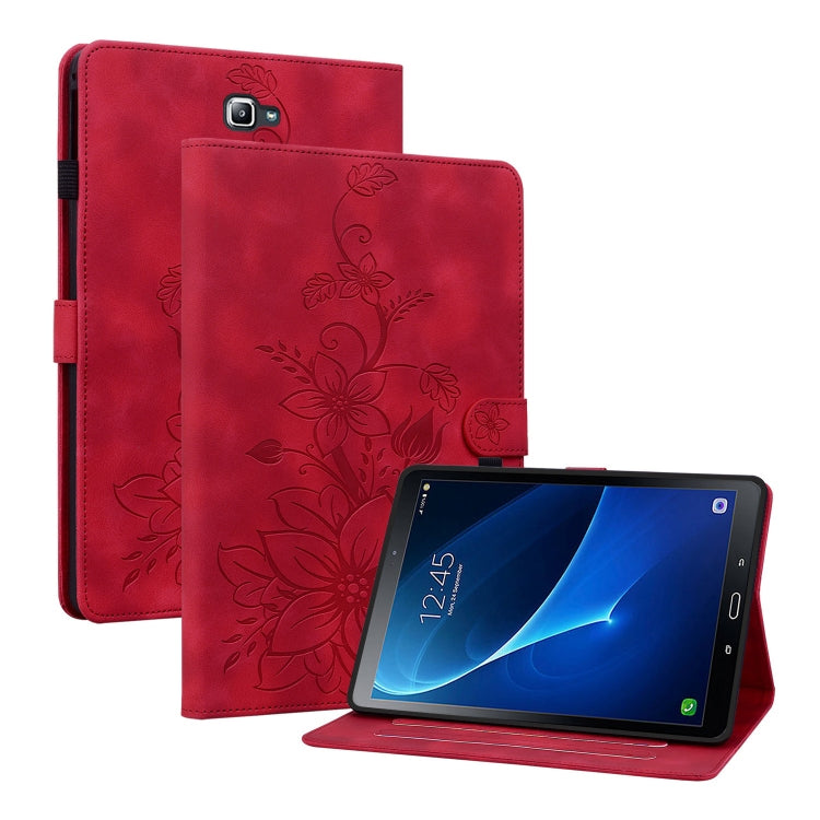 For Samsung Galaxy Tab A 10.1 2016 Lily Embossed Leather Tablet Case(Red) by bashfashion
