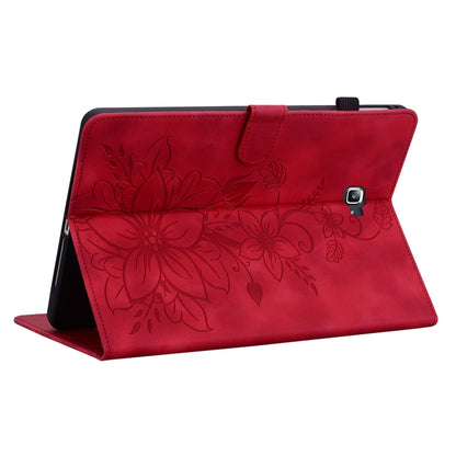 For Samsung Galaxy Tab A 10.1 2016 Lily Embossed Leather Tablet Case(Red) by bashfashion