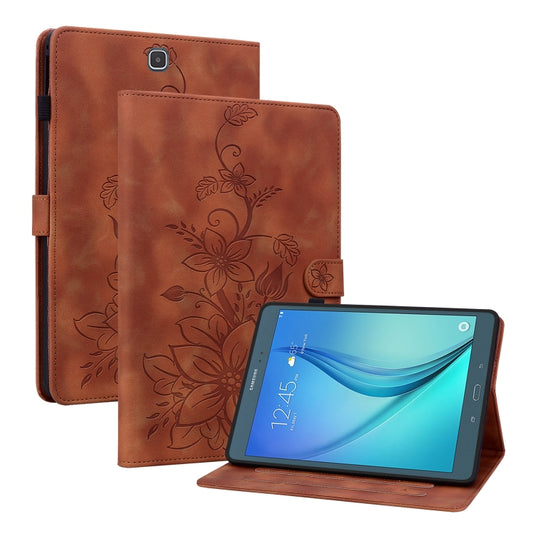 For Samsung Galaxy Tab A 9.7 T550 T555 Lily Embossed Leather Tablet Case(Brown) by bashfashion
