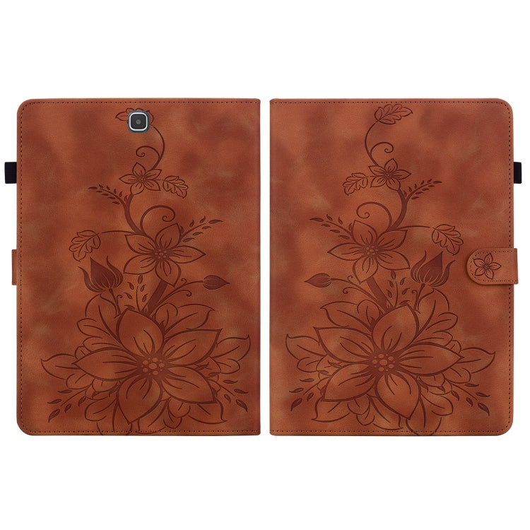 For Samsung Galaxy Tab A 9.7 T550 T555 Lily Embossed Leather Tablet Case(Brown) by bashfashion