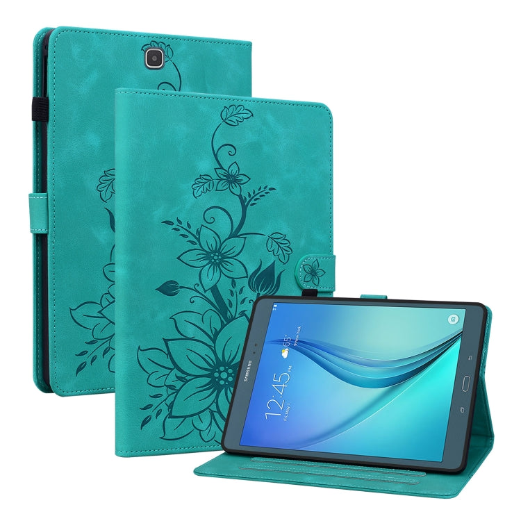 For Samsung Galaxy Tab A 9.7 T550 T555 Lily Embossed Leather Tablet Case(Green) by bashfashion