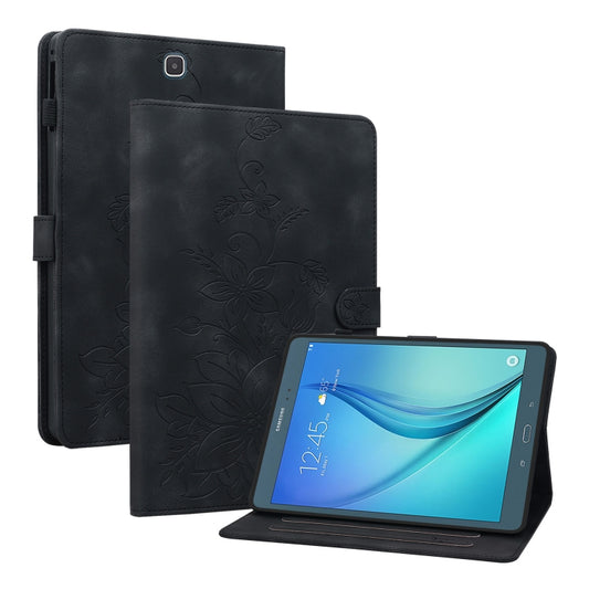 For Samsung Galaxy Tab A 9.7 T550 T555 Lily Embossed Leather Tablet Case(Black) by bashfashion