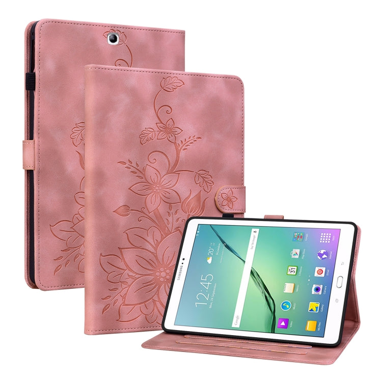 For Samsung Galaxy Tab S2 9.7 T810 T815 Lily Embossed Leather Tablet Case(Pink) by bashfashion
