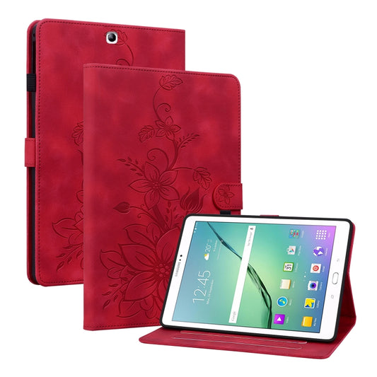 For Samsung Galaxy Tab S2 9.7 T810 T815 Lily Embossed Leather Tablet Case(Red) by bashfashion