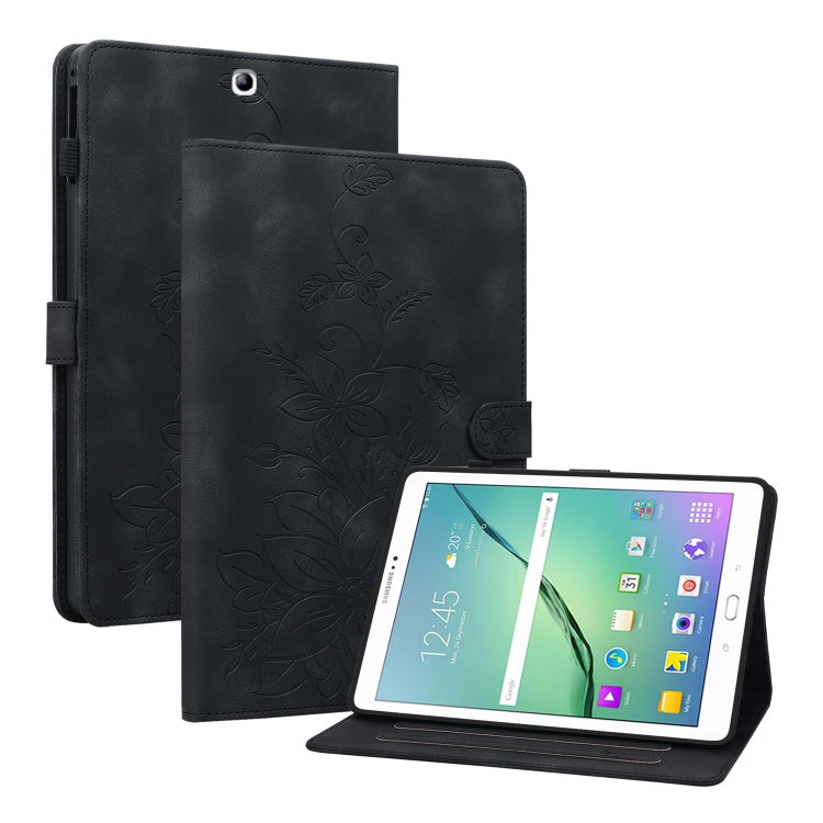 For Samsung Galaxy Tab S2 9.7 T810 T815 Lily Embossed Leather Tablet Case(Black) by bashfashion