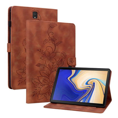 For Samsung Galaxy Tab S4 10.5 SM-T830/T835 Lily Embossed Leather Tablet Case(Brown) by bashfashion