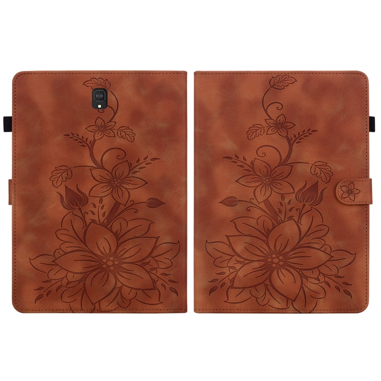 For Samsung Galaxy Tab S4 10.5 SM-T830/T835 Lily Embossed Leather Tablet Case(Brown) by bashfashion
