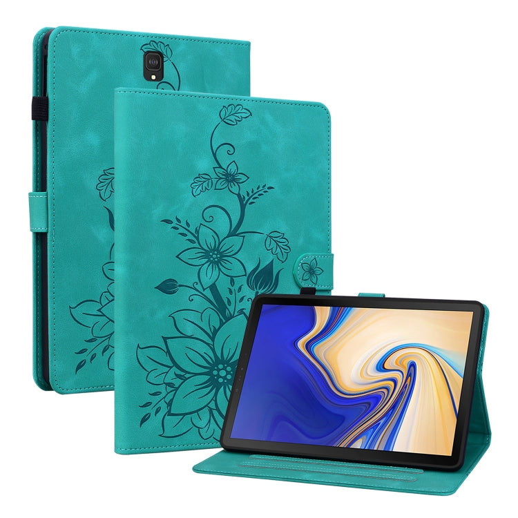 For Samsung Galaxy Tab S4 10.5 SM-T830/T835 Lily Embossed Leather Tablet Case(Green) by bashfashion