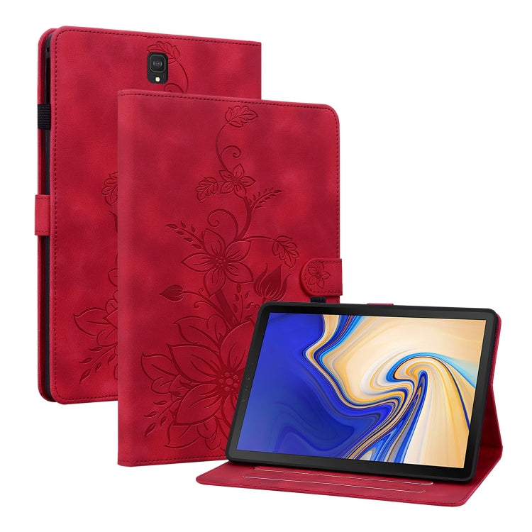 For Samsung Galaxy Tab S4 10.5 SM-T830/T835 Lily Embossed Leather Tablet Case(Red) by bashfashion