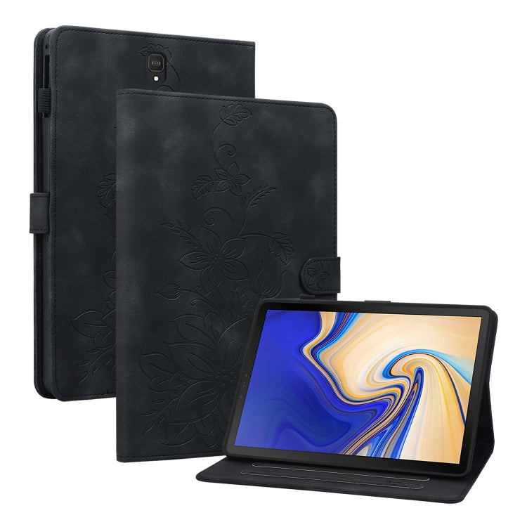 For Samsung Galaxy Tab S4 10.5 SM-T830/T835 Lily Embossed Leather Tablet Case(Black) by bashfashion