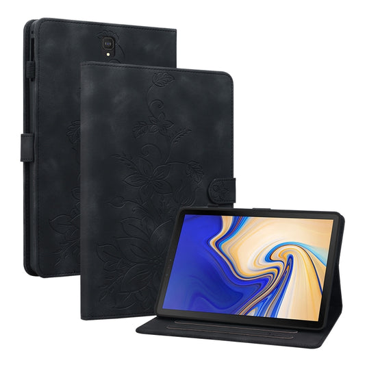 For Samsung Galaxy Tab S4 10.5 SM-T830/T835 Lily Embossed Leather Tablet Case(Black) by bashfashion