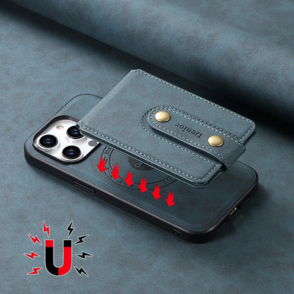 For iPhone 15 Pro Denior D14 NK Retro Pattern MagSafe Magnetic Card Holder Leather Phone Case(Blue) by Denior