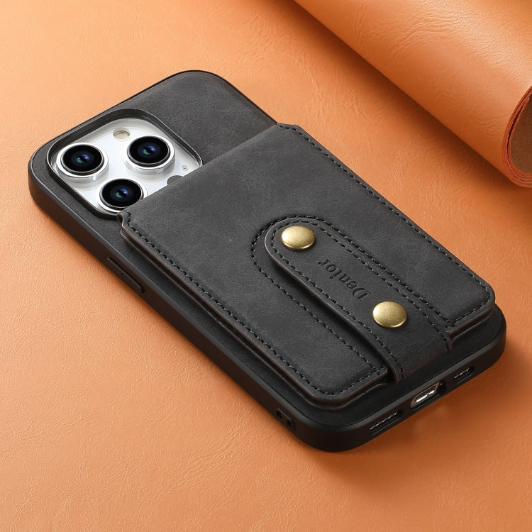 For iPhone 15 Plus Denior D14 NK Retro Pattern MagSafe Magnetic Card Holder Leather Phone Case(Black) by Denior
