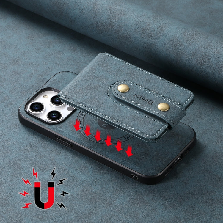 For iPhone 15 Denior D14 NK Retro Pattern MagSafe Magnetic Card Holder Leather Phone Case(Blue) by Denior