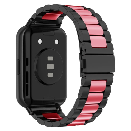For Huawei Watch Fit 3 Three Bead Stainless Steel Metal Watch Band(Black Pink) by bashfashion