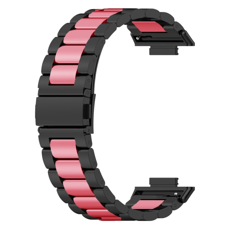 For Huawei Watch Fit 3 Three Bead Stainless Steel Metal Watch Band(Black Pink) by bashfashion