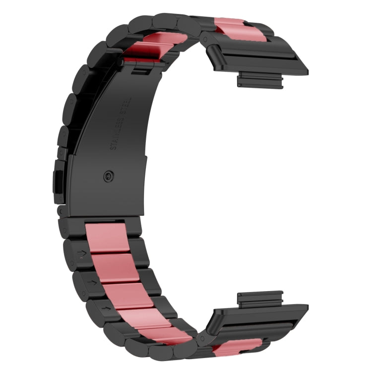 For Huawei Watch Fit 3 Three Bead Stainless Steel Metal Watch Band(Black Pink) by bashfashion