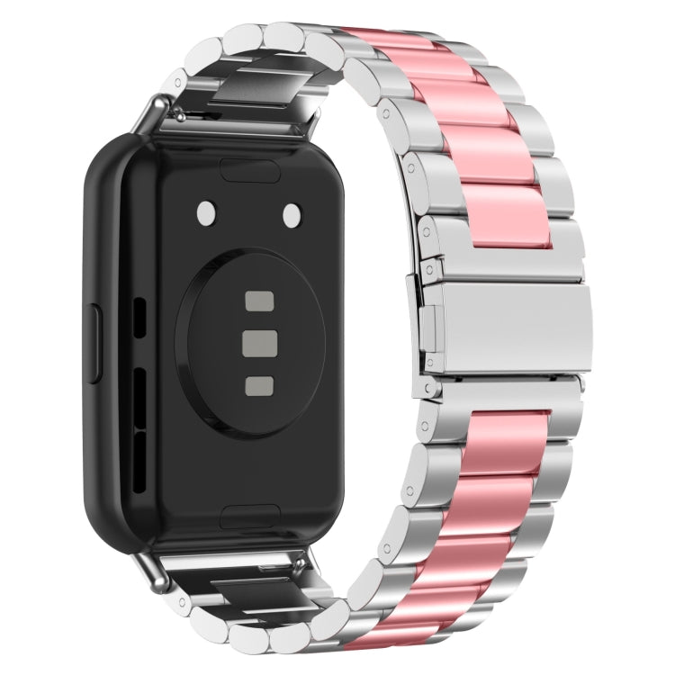 For Huawei Watch Fit 3 Three Bead Stainless Steel Metal Watch Band(Silver Pink) by bashfashion