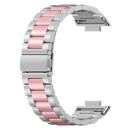 For Huawei Watch Fit 3 Three Bead Stainless Steel Metal Watch Band(Silver Pink) by bashfashion