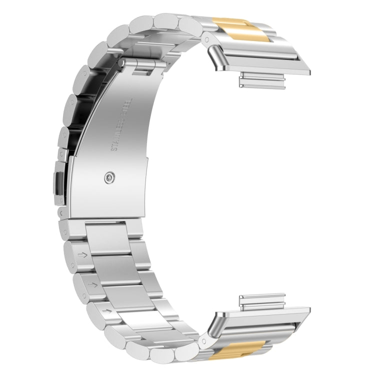 For Huawei Watch Fit 3 Three Bead Stainless Steel Metal Watch Band(Silver Gold) by bashfashion