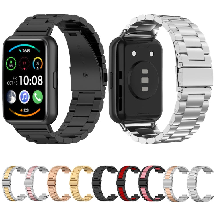 For Huawei Watch Fit 3 Three Bead Stainless Steel Metal Watch Band(Black Pink) by bashfashion