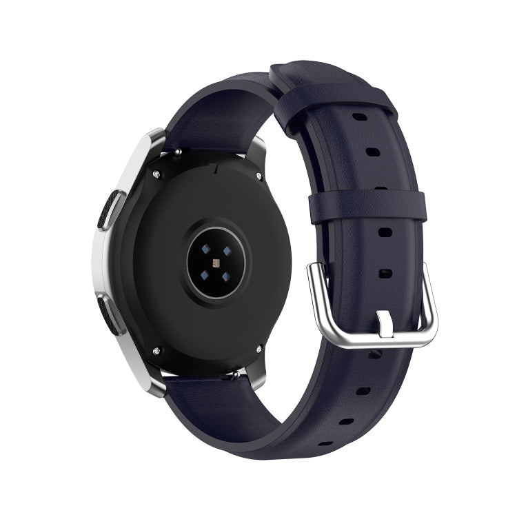 For Samsung Galaxy Watch 3 45mm 22mm Leather Strap with Round Tail Buckle(Navy Blue) by bashfashion