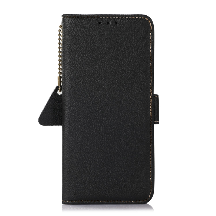 For iPhone 16e Side-Magnetic TJ Genuine Leather RFID Phone Case(Black) by bashfashion
