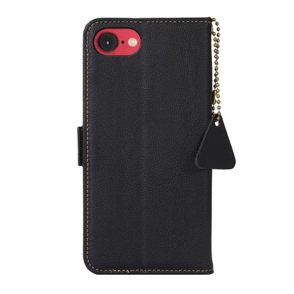 For iPhone 16e Side-Magnetic TJ Genuine Leather RFID Phone Case(Black) by bashfashion