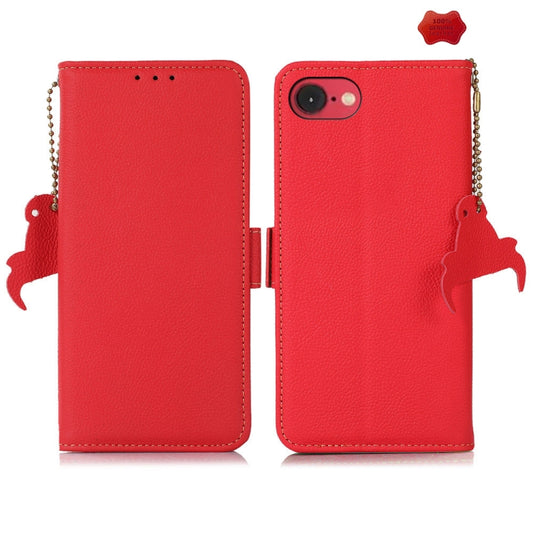 For iPhone 16e Side-Magnetic TJ Genuine Leather RFID Phone Case(Red) by bashfashion