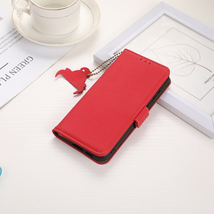 For iPhone 16e Side-Magnetic TJ Genuine Leather RFID Phone Case(Red) by bashfashion