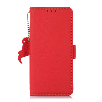 For iPhone 16e Side-Magnetic TJ Genuine Leather RFID Phone Case(Red) by bashfashion