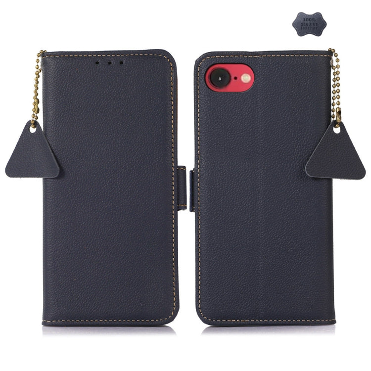 For iPhone 16e Side-Magnetic TJ Genuine Leather RFID Phone Case(Blue) by bashfashion