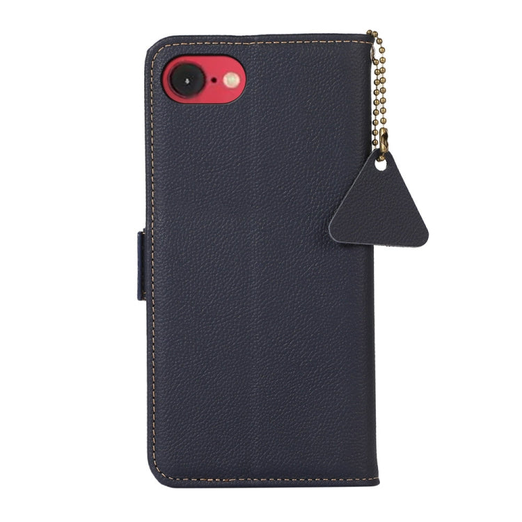 For iPhone 16e Side-Magnetic TJ Genuine Leather RFID Phone Case(Blue) by bashfashion