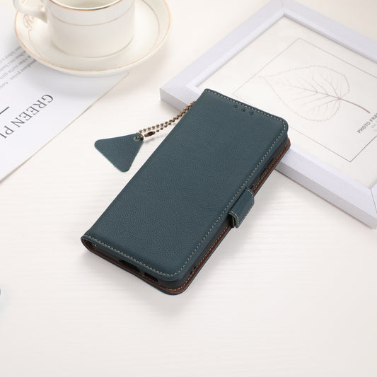 For iPhone 16e Side-Magnetic TJ Genuine Leather RFID Phone Case(Green) by bashfashion