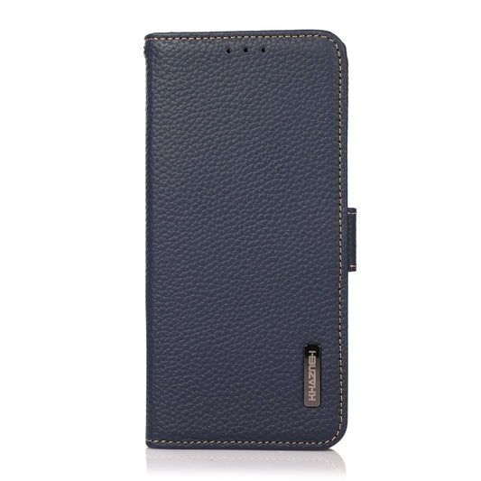 For iPhone 16e KHAZNEH Side-Magnetic Litchi Genuine Leather RFID Case(Blue) by bashfashion