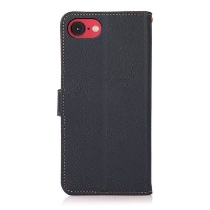 For iPhone 16e KHAZNEH Custer Genuine Leather RFID Phone Case(Blue) by bashfashion