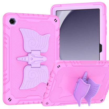 For Samsung Galaxy A9+ Kickstand PC Hybrid Silicone Tablet Case(Pink Purple) by bashfashion