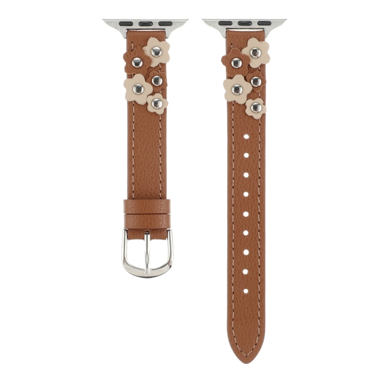 For Apple Watch Series 7 41mm Stitched Flower Leather Watch Band(Brown) by bashfashion