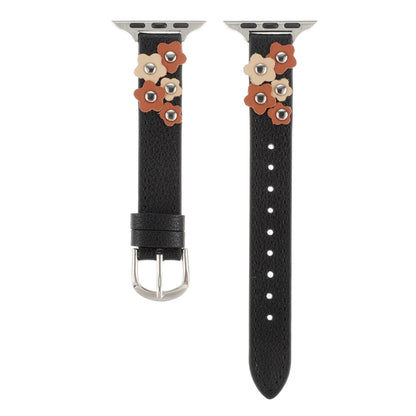 For Apple Watch Series 5 44mm Stitched Flower Leather Watch Band(Black) by bashfashion