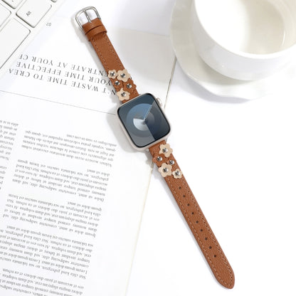 For Apple Watch Series 5 40mm Stitched Flower Leather Watch Band(Brown) by bashfashion