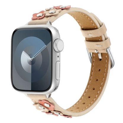For Apple Watch Series 4 40mm Stitched Flower Leather Watch Band(Khaki) by bashfashion