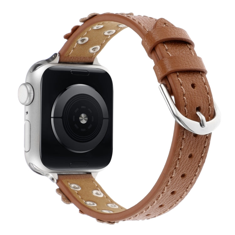 For Apple Watch Series 3 38mm Stitched Flower Leather Watch Band(Brown) by bashfashion