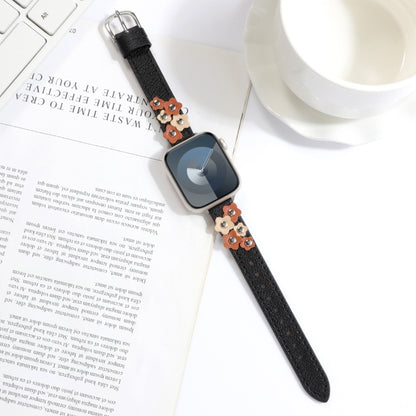 For Apple Watch Series 2 38mm Stitched Flower Leather Watch Band(Black) by bashfashion